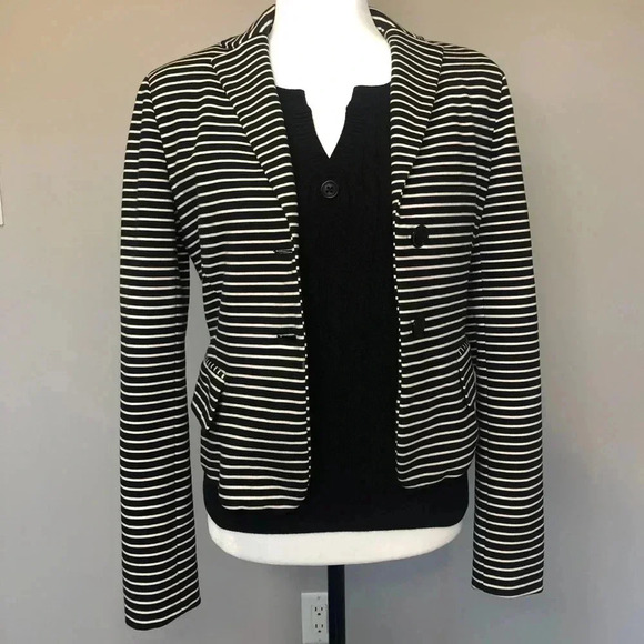 Part Two Black and White Striped Crop Blazer - Picture 1 of 10